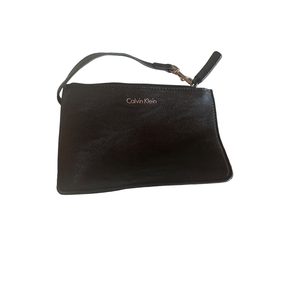 Calvin Klein Black Faux Leather Wristlet Zip‎ Close